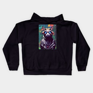 Cool Japanese Techno Cat In Japan Neon City Kids Hoodie